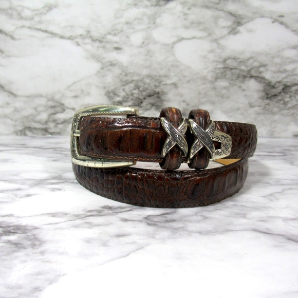 Brighton Classic Brown Embossed Croc Belt Size Medium Large Style 4B108 - Picture 1 of 12